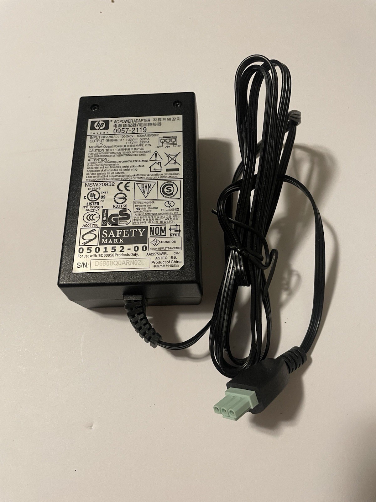 HP (0957-2119) 100-240V 50/60Hz 32V Printer AC Power Adapter