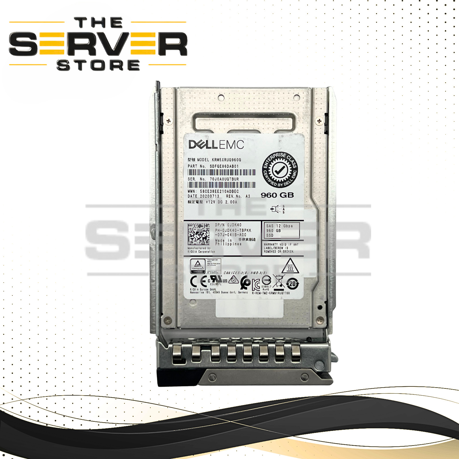 Dell EMC 960GB SAS 12Gbps RI SFF 2.5" SSD KRM5XRUG960G Kioxia RM5 0JDK40 JDK40