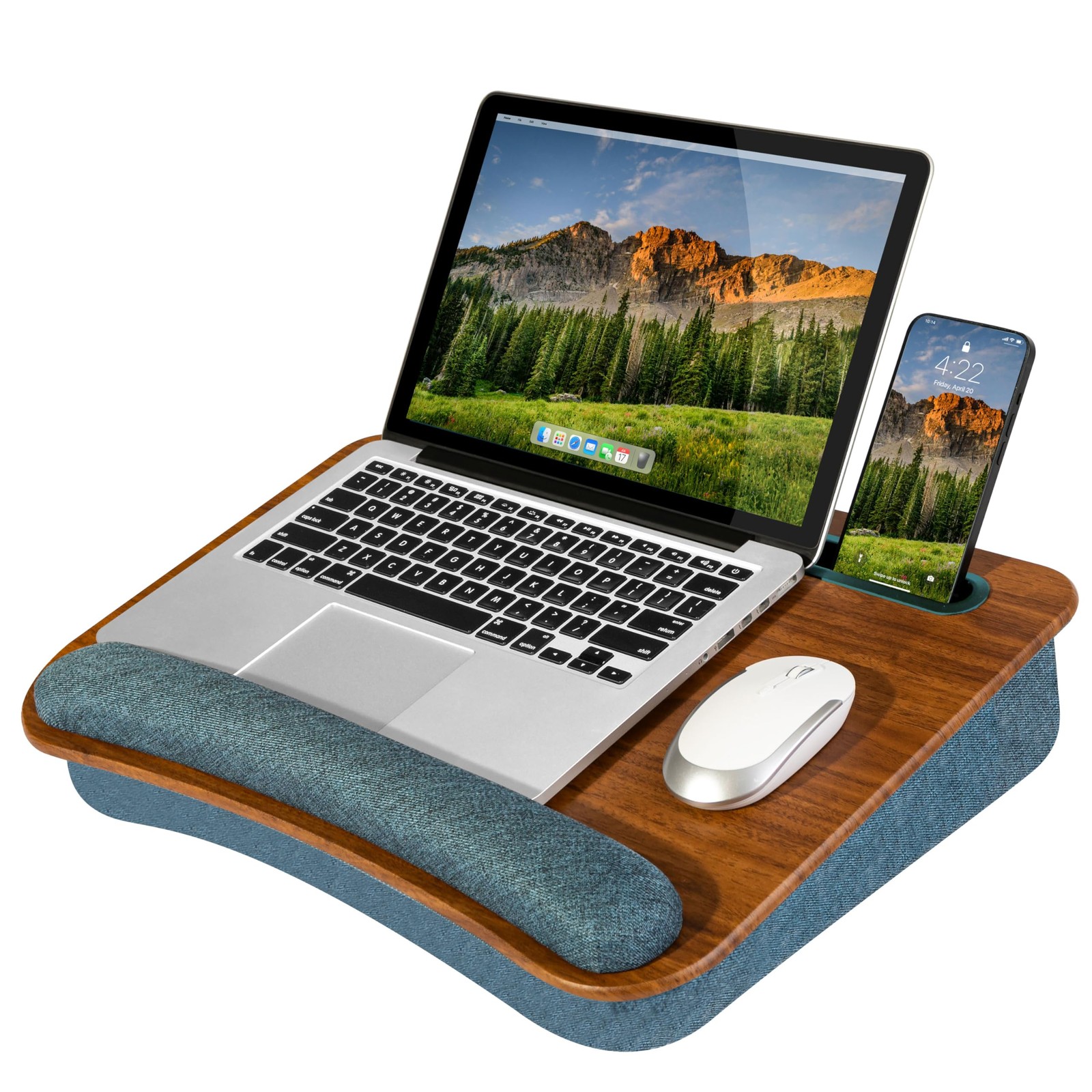 LAPGEAR Portable Laptop Lap Desk with Pillow Cushion, Espresso Woodgrain 
