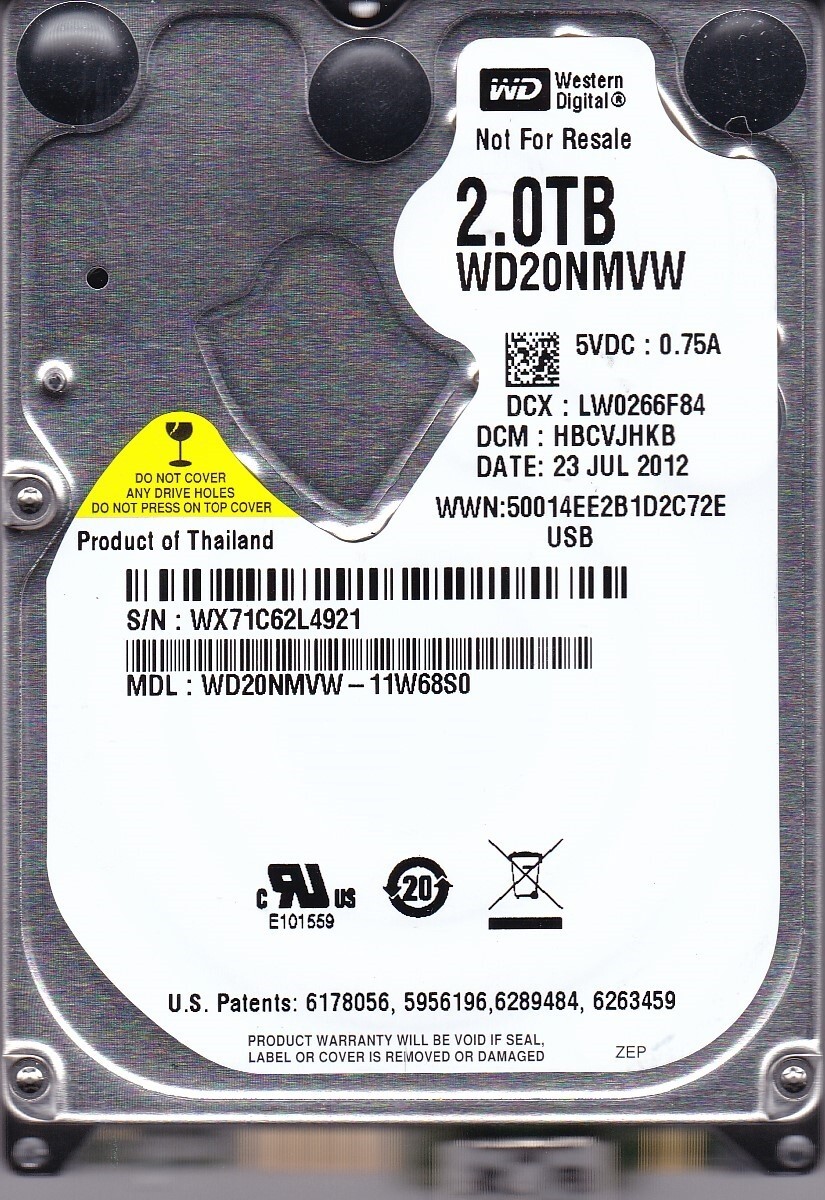 WD20NMVW-11W68S0 dcm: HBCVJHKB sn: WX71C6 2TB JUL/2012 USB 3.0 Western Digital