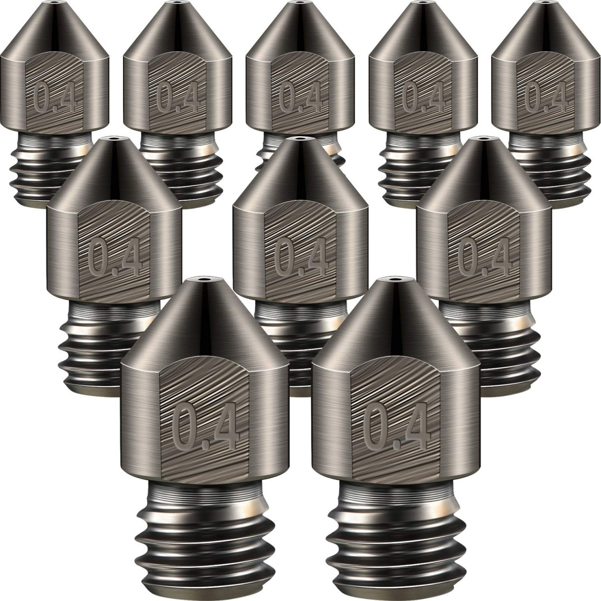 Mudder 10 Pieces Hardened Steel Nozzle 0.4 Mm/ 1.75 mm 3D Printer Mk8 Nozzles Hi