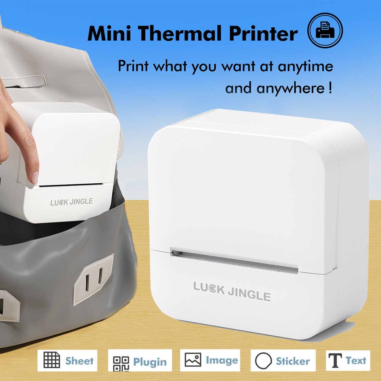 Bluetooth Thermal Label Printer 203DPI High Resolution Compact Wireless Sticker