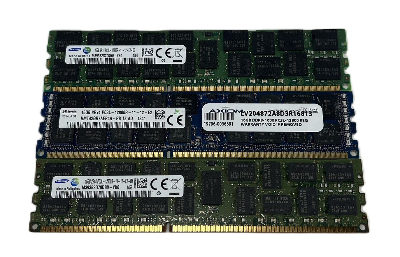 Lot of 24 Mixed Brand/Model 16GB DDR3 12800R Server Memory RAM (AMX)