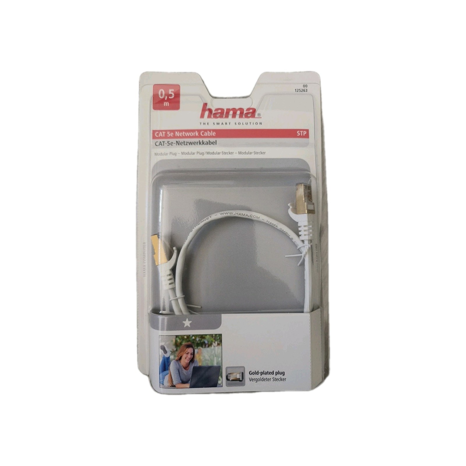 Hama Cat 5e Network Cable Patch Lead 0.5m Extra Shielding Gold Plated RJ45 White 