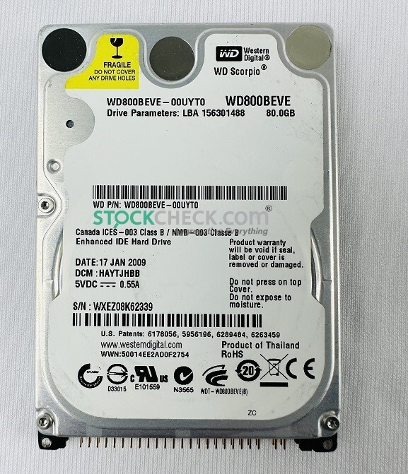 Western Digital WD800BEVE-00UYT0 IDE Hard Drive