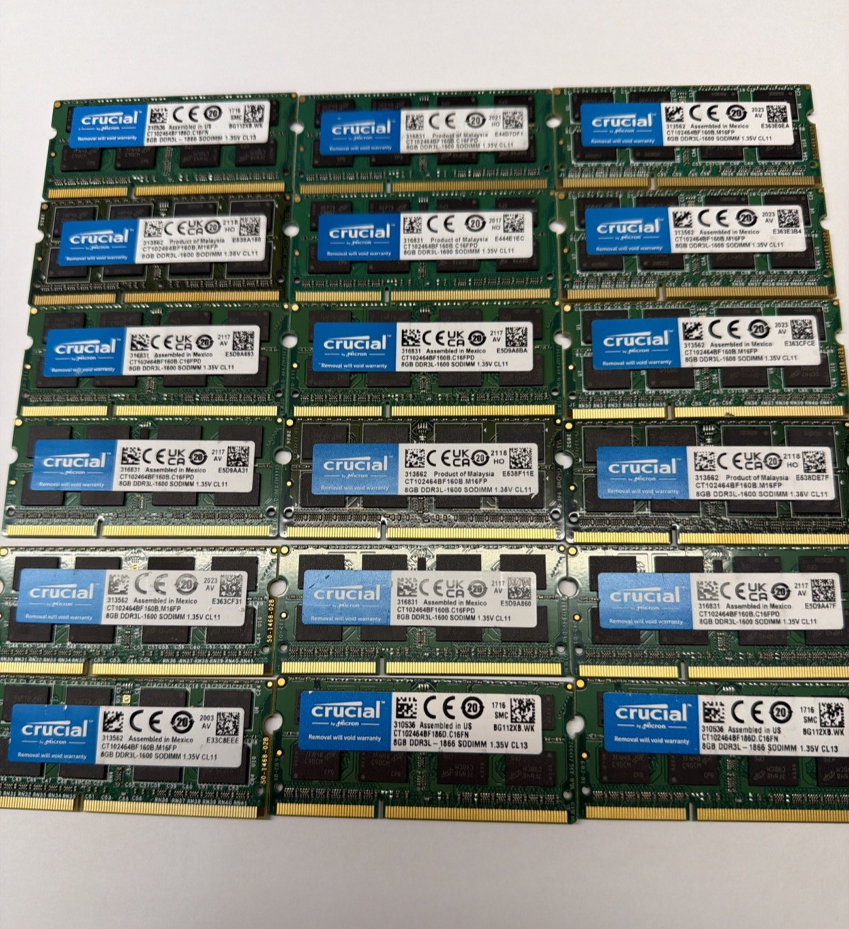 16GB(2x 8GB) Crucial DDR3L-1600 SODIMM / Lot of 2 8GB / Laptop RAM Memory / A25