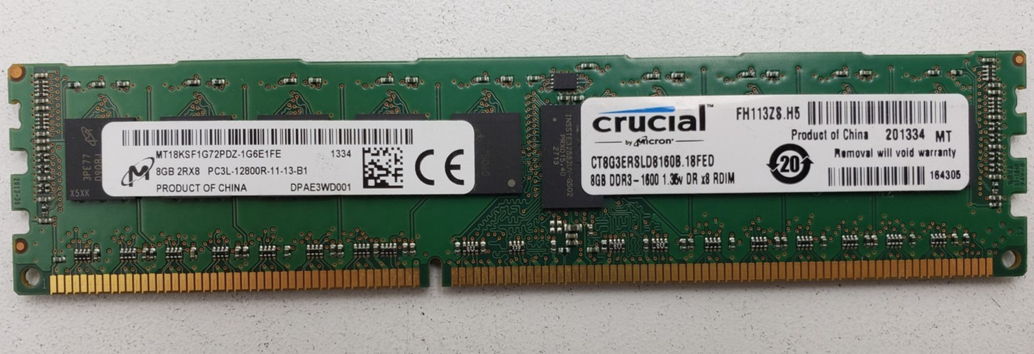 Crucial 8GB PC3-12800R DDR3-1600 ECC Reg RDIMM Server RAM MT18KSF1G72PDZ-1G6E1FE