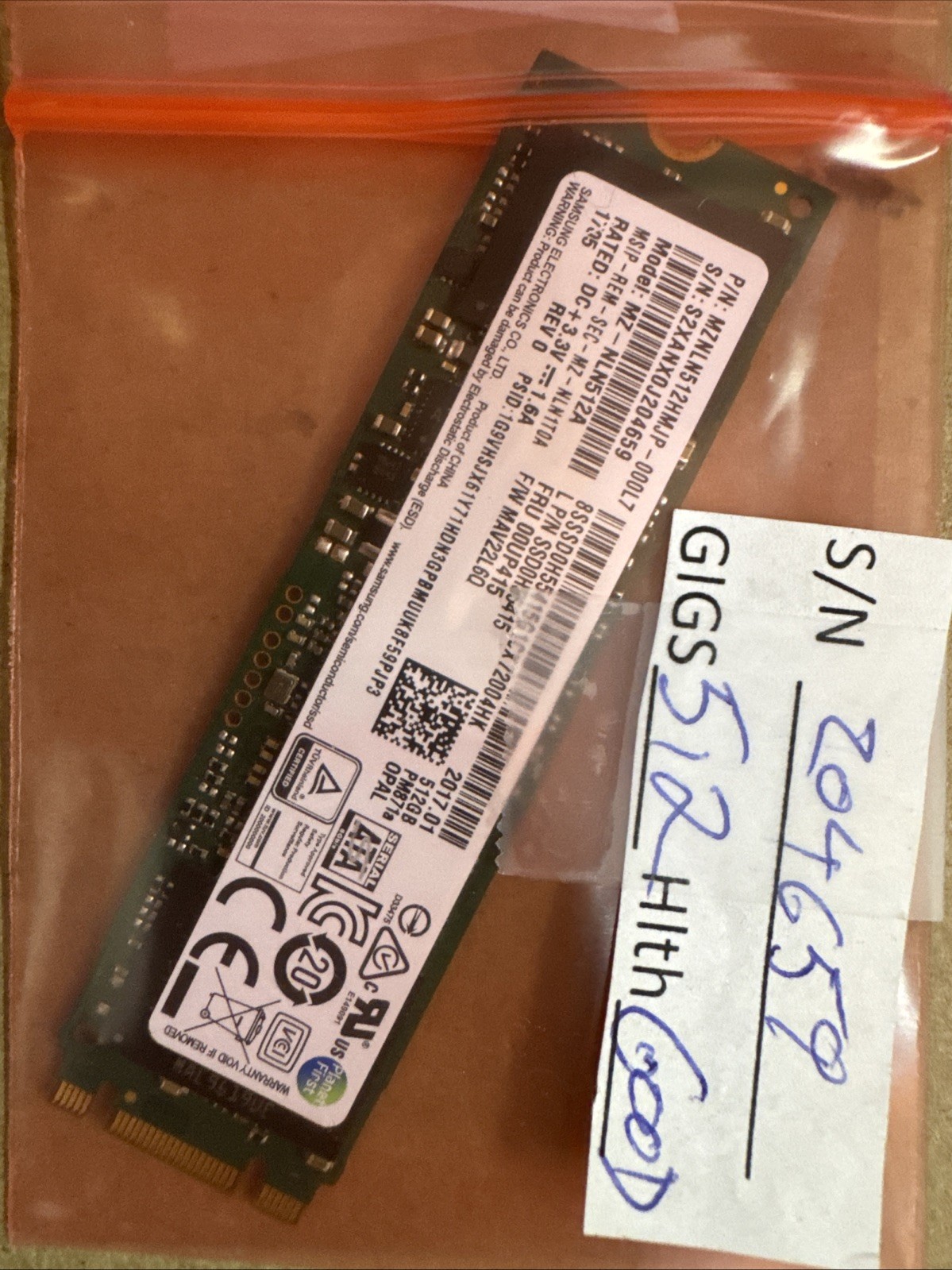 Samsung 512GB M.2 SATA SSD MZ-NLN512A MZNLN512HMJP -  Good Health Wiped