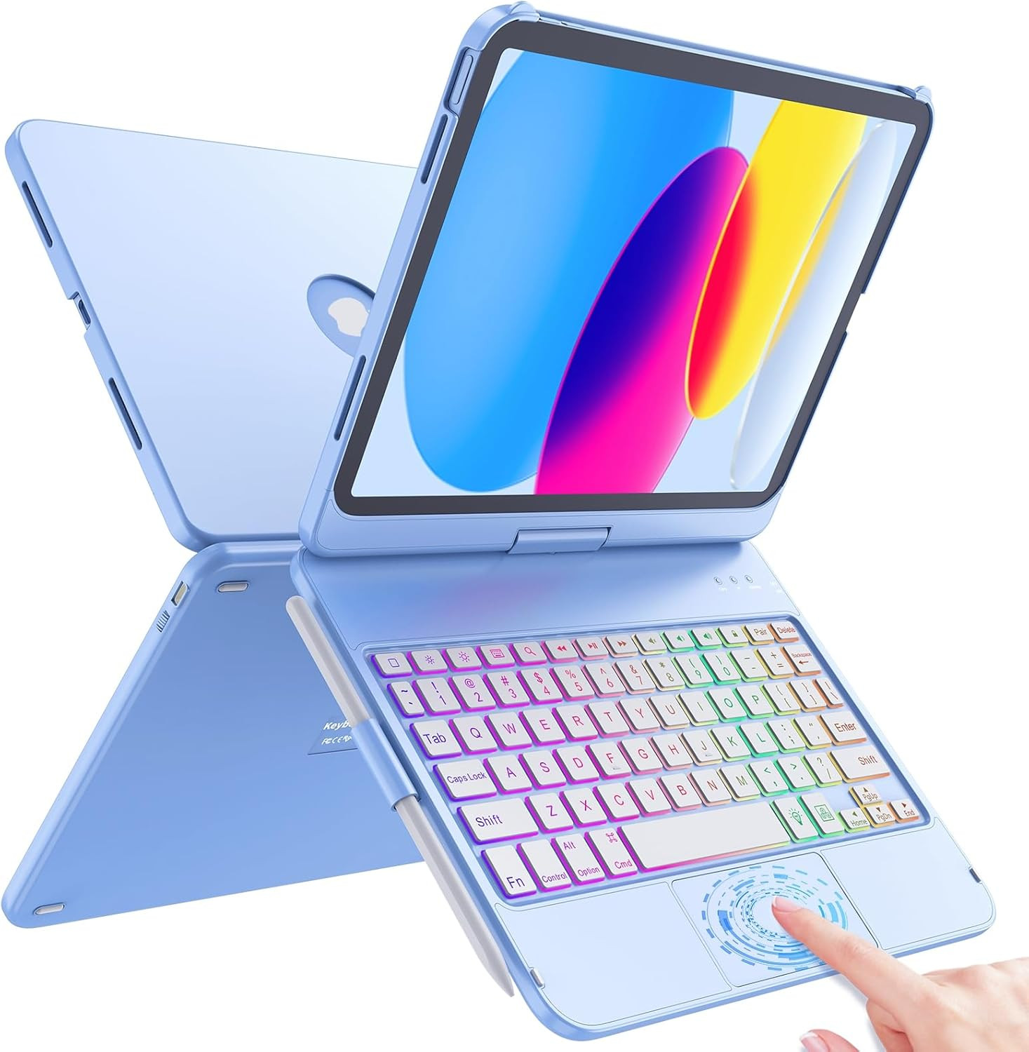 FUWANG Touch Keyboard Case for iPad 10th Generation 10.9 inch 2022, 360° Blue 