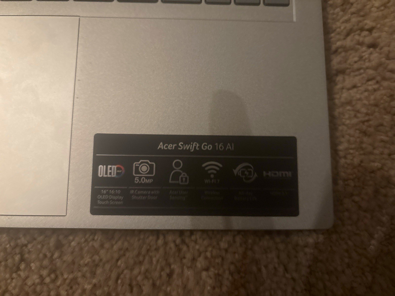 Acer Swift Go 16 AI 16in Laptop Intel Core Ultra 5 16GB 512GB SSD Silver