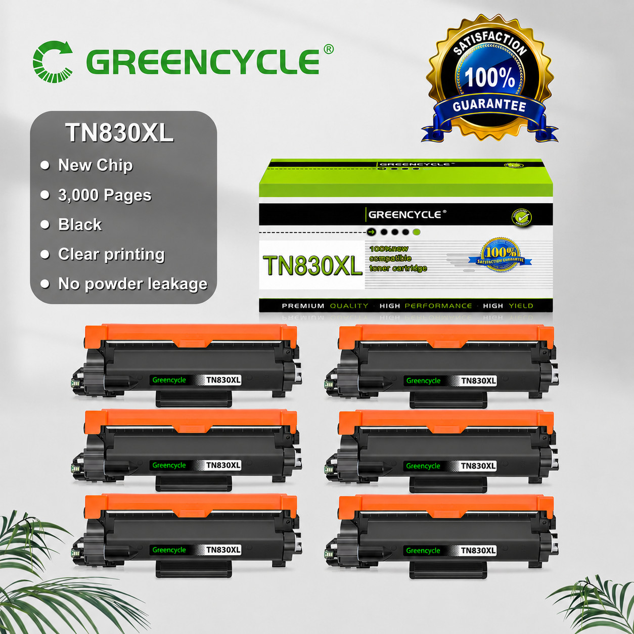 6PK TN830XL Black High Yield Toner for Brother HL-L2460DW MFC-L2820DW HL-L2405W
