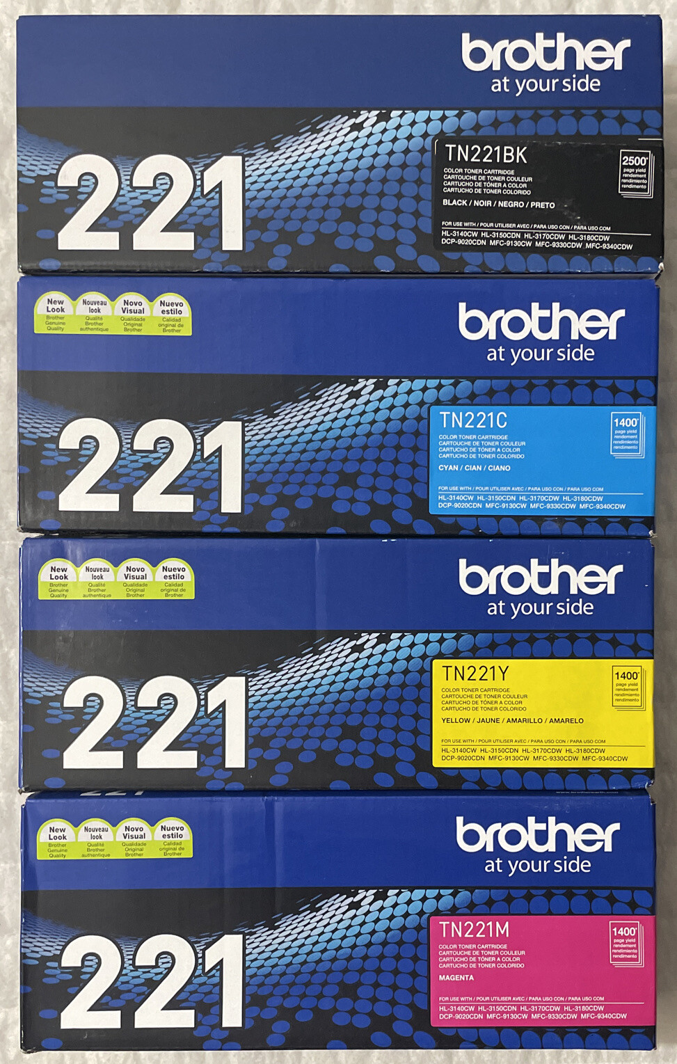 Brother 221 Black Cyan Magenta Yellow TN221BK TN221C TN221M TN221Y Toner Set OEM