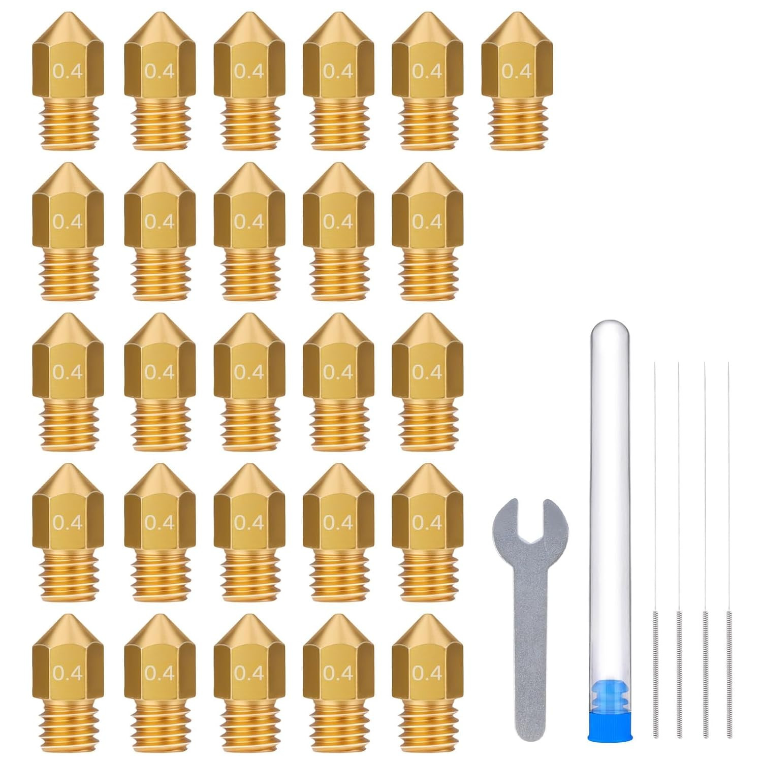 ELEGOO 26 Pcs 0.4Mm MK8 Nozzles, 3D Printer Brass Hotend Nozzles with Needles an