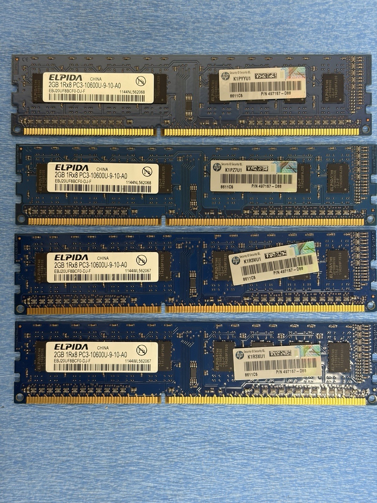Elpida 2GB (4GB Total) 1Rx8 PC3-10600U-9-10-A0 EBJ20UF8BCF0-DJ-F RAM (4 Total)