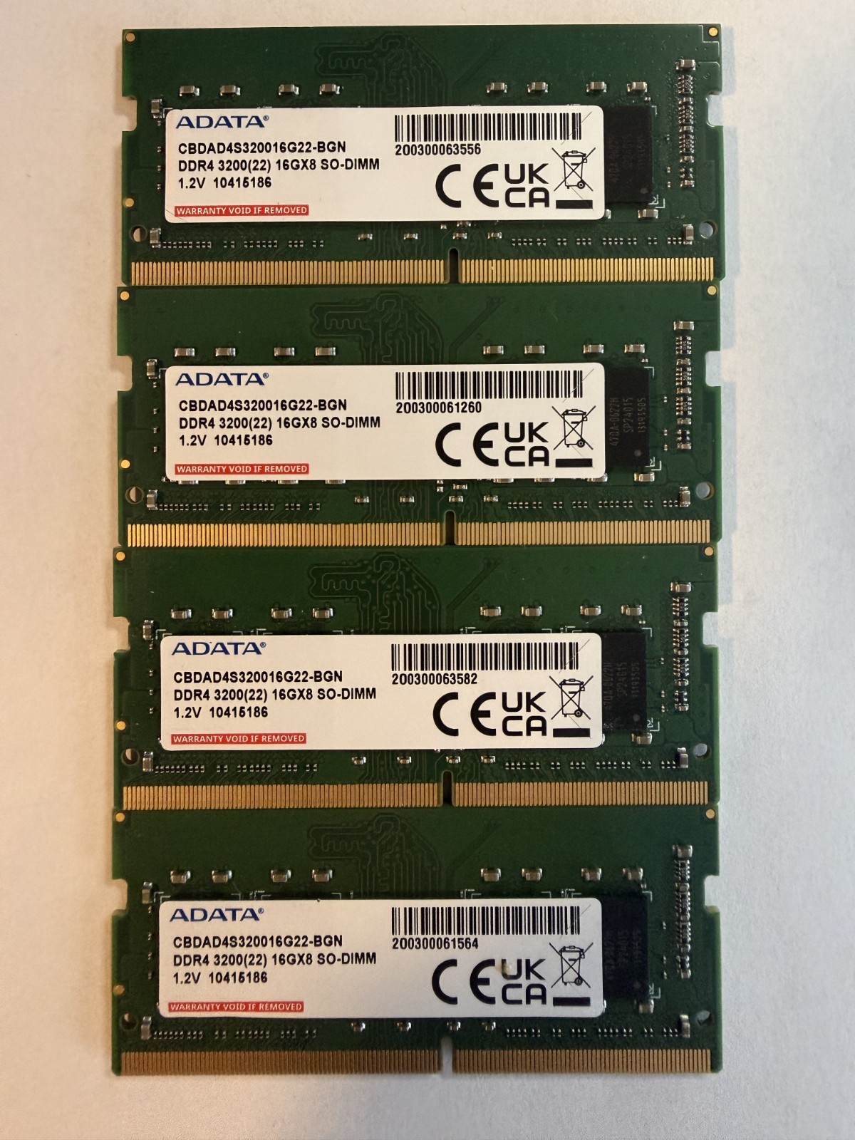 Lot of 4 ADATA 16GB DDR4-3200 SO-DIMM 64GB PC4-25600 Laptop RAM