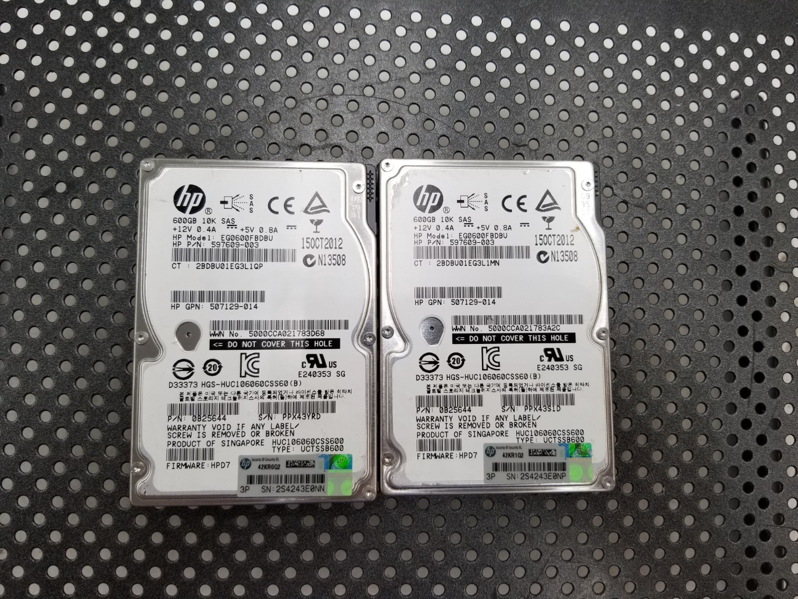 LOT OF (2) HP EG0600FBDBU 600GB 2.5 6Gb/s 10K RPM SAS Hard Drive P/N: 597609-003