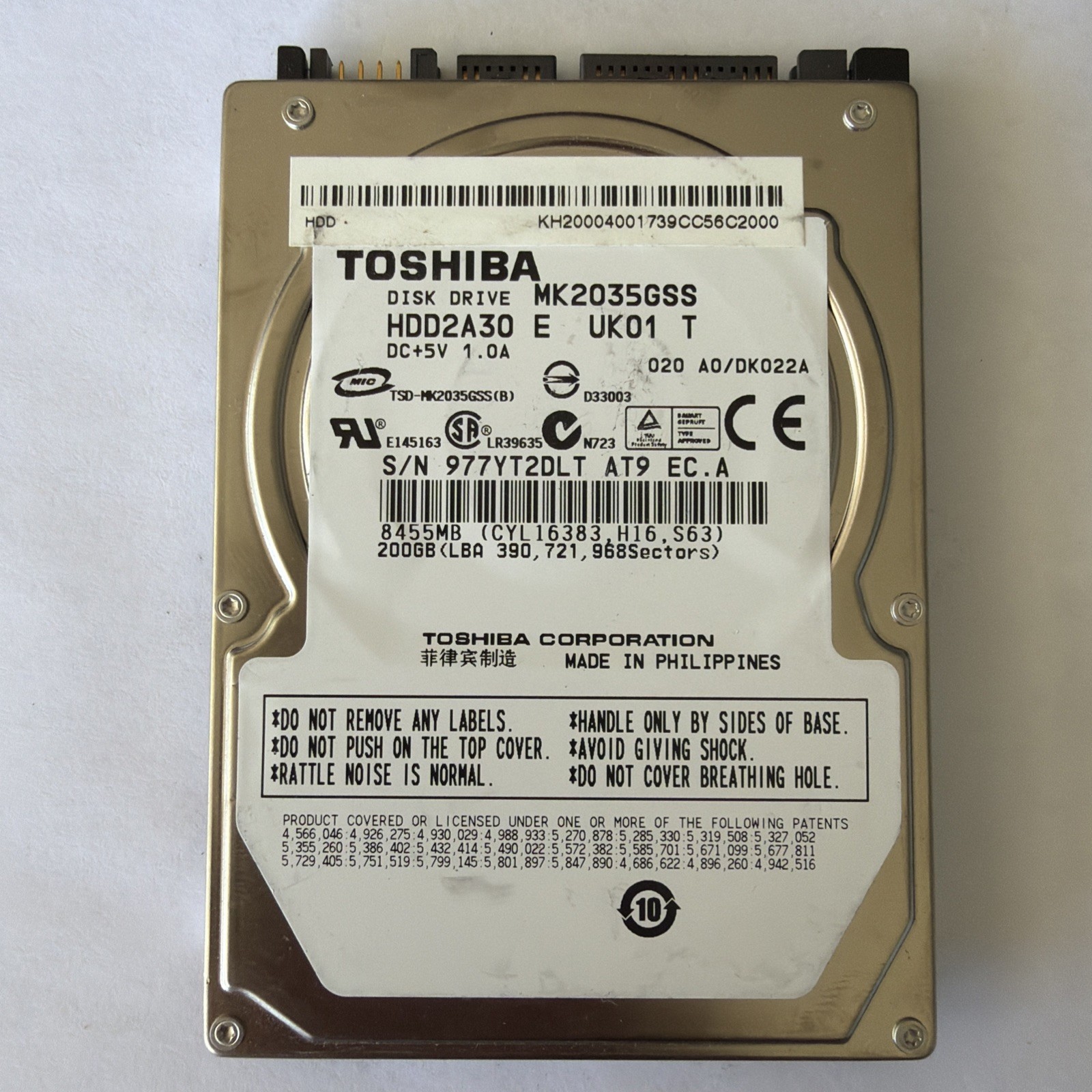 200GB  2.5" Laptop HDD HARDDRIVE Toshiba MK2035GSS 977YT2DLT | TESTED | GRADE A
