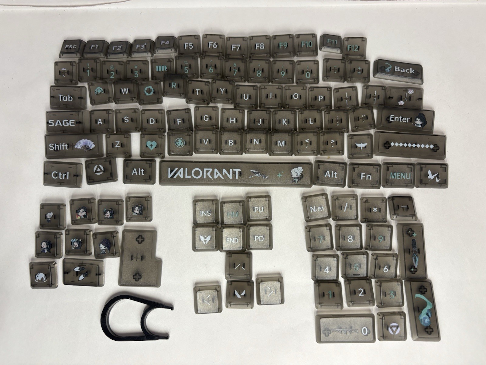 Valorant Agent Sage Themed Translucent Plastic Keycaps Black/Gray English QWERTY