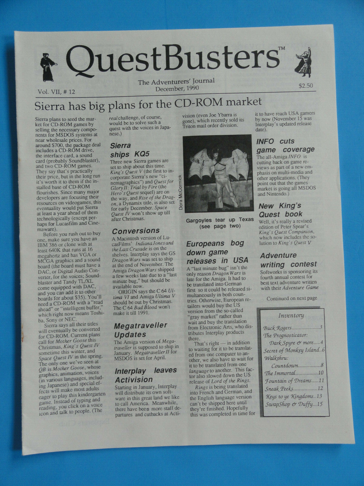 QUESTBUSTERS DEC. 1990 VOL. VII, #12 SIERRA HAS BIG PLANS FOR THE CD-ROM MARKET