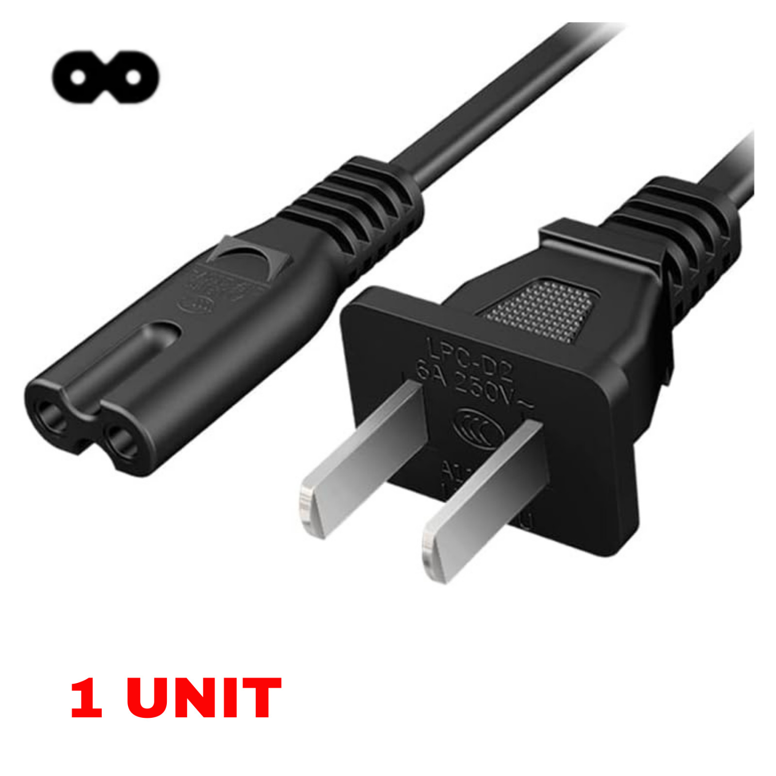 Lot of 1-100 2 Prong Ac Power Cord Cable Figure 8 2-Slot TV PS3 PS4 & PS5 - 5Ft