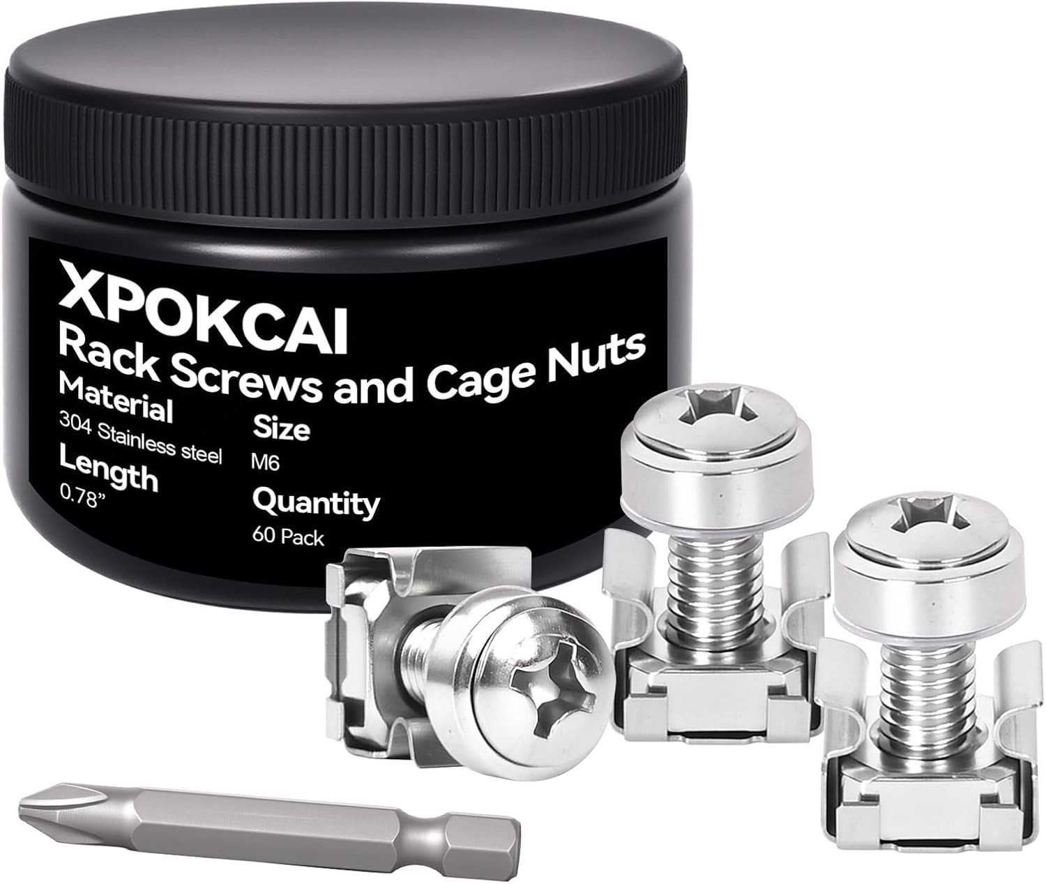 60-Pack 304 Stainless Steel-M6*20mm Rack Mount Screws and Cage Nuts for Server R