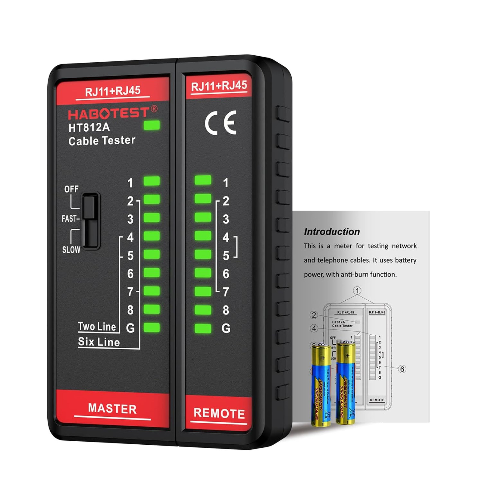 Network Cable Tester HT812A with RJ45 RJ11 Ports, Ethernet, Telephone, Coax