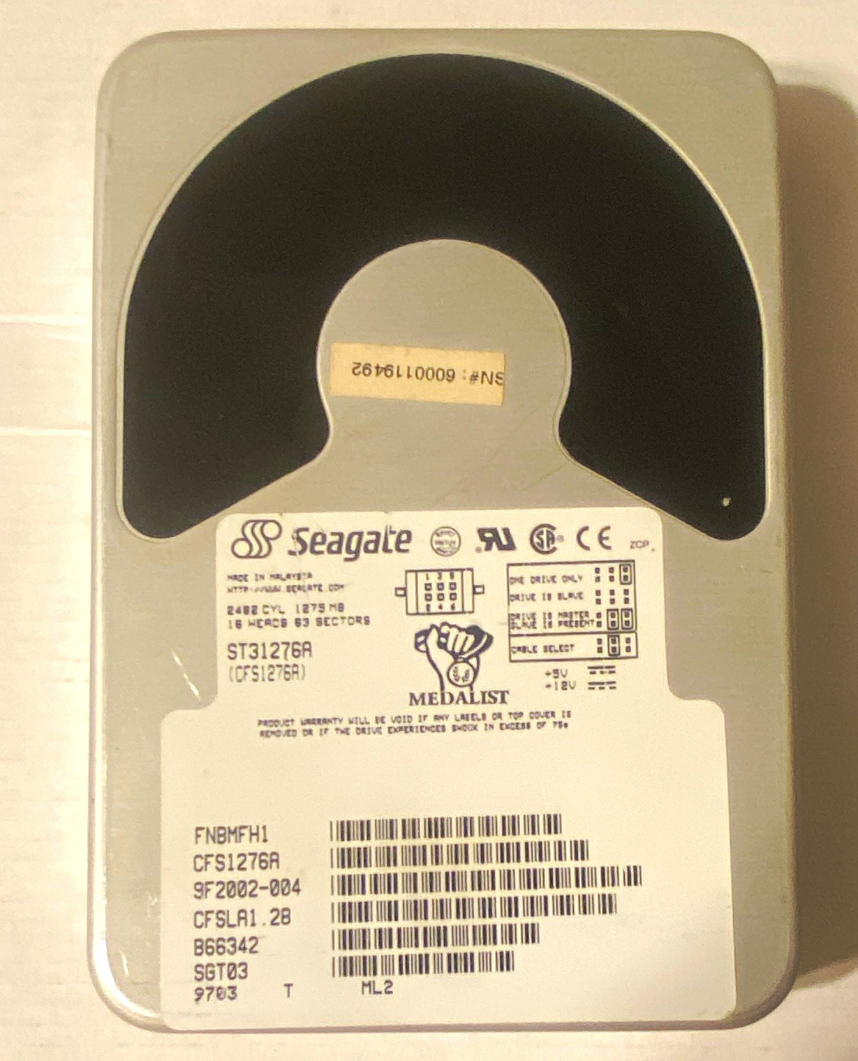 Seagate Medalist ST31276A 1275MB 3.5" IDE/PATA HDD 3600RPM 128KB