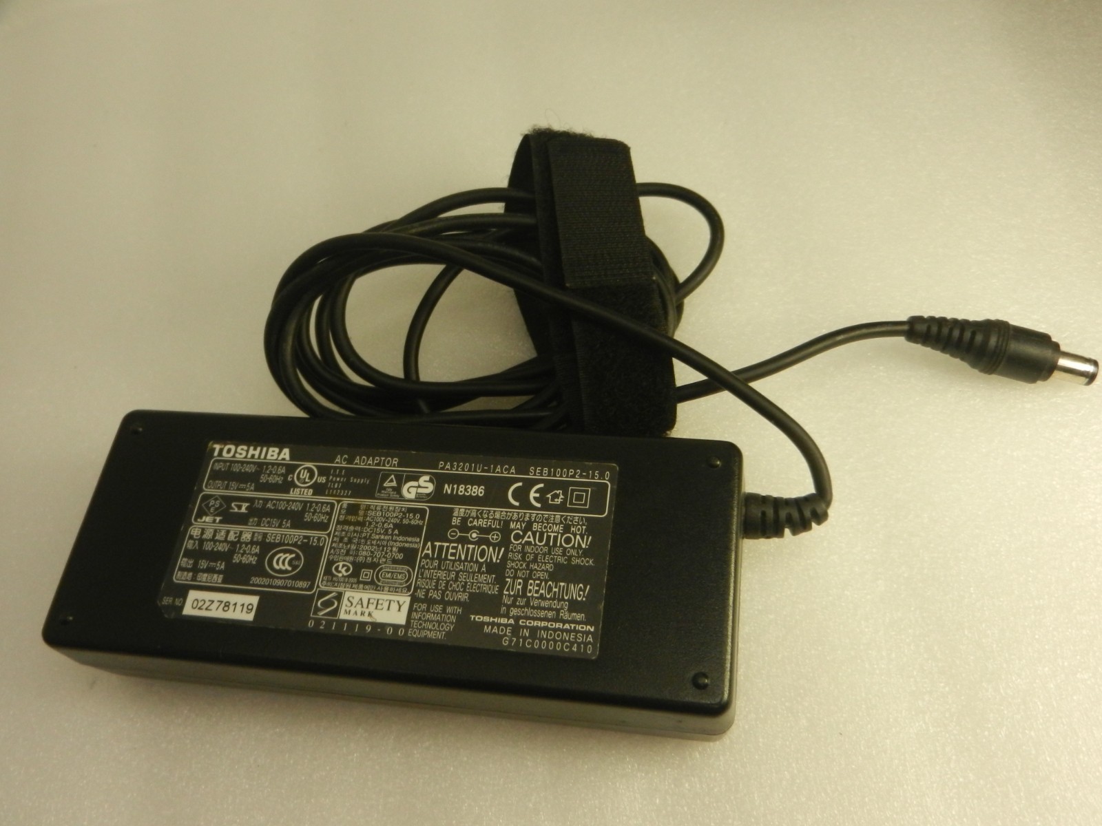 GENUINE - TOSHIBA PA3201U-1ACA SEB100P2-15.0 15V 5A AC ADAPTER (R2S8.4B1)