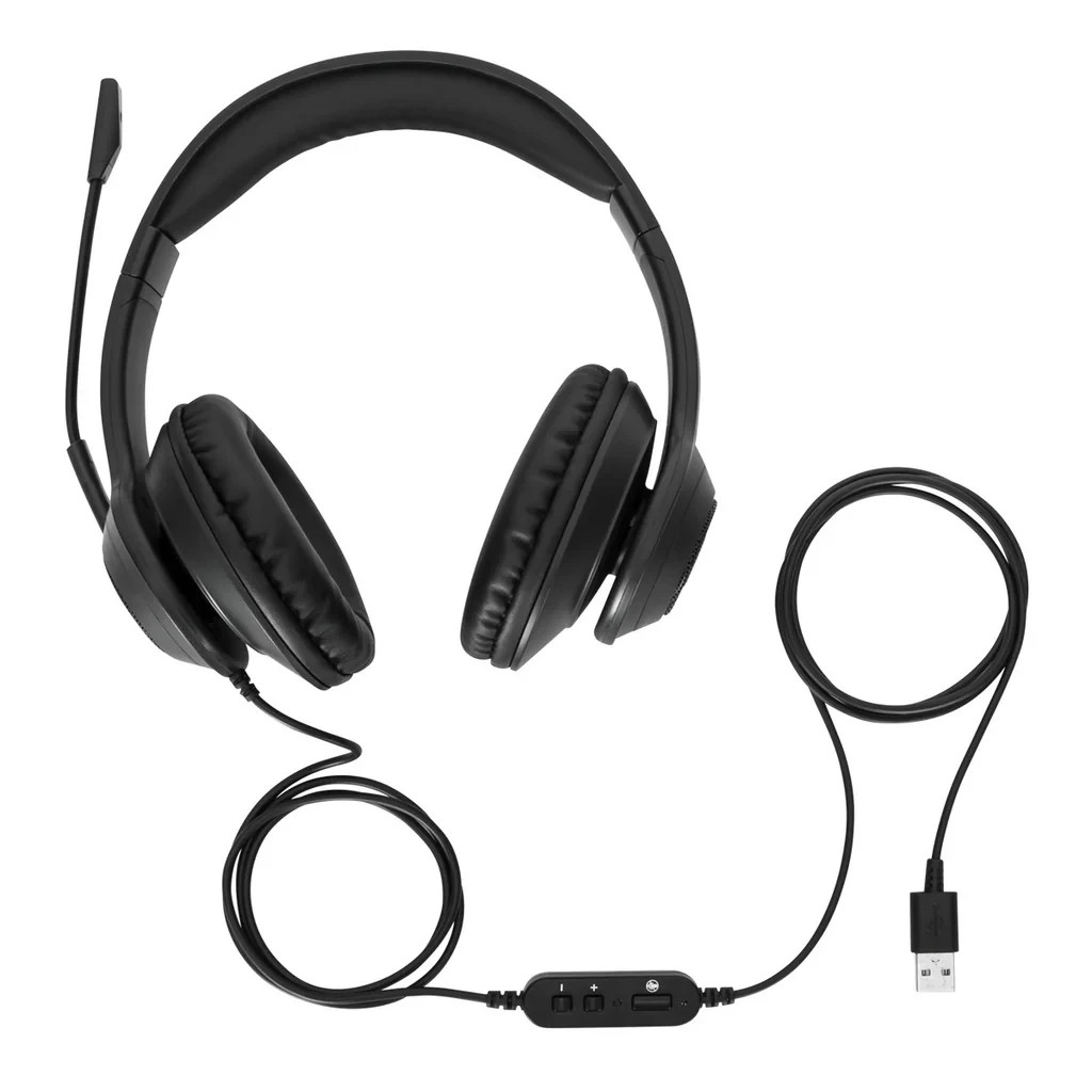 Targus AEH102 USB Wired Stereo Headset Plug & Play, Soft Ear Cups, Boom Mic