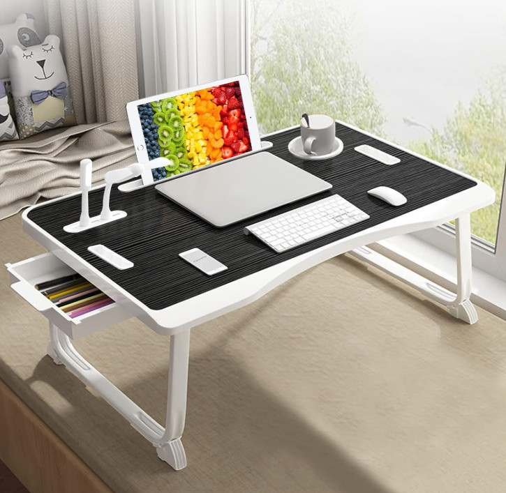 Mesa portátil cama laptop plegable USB cajón soporte lectura trabajo sofá, Nuevo