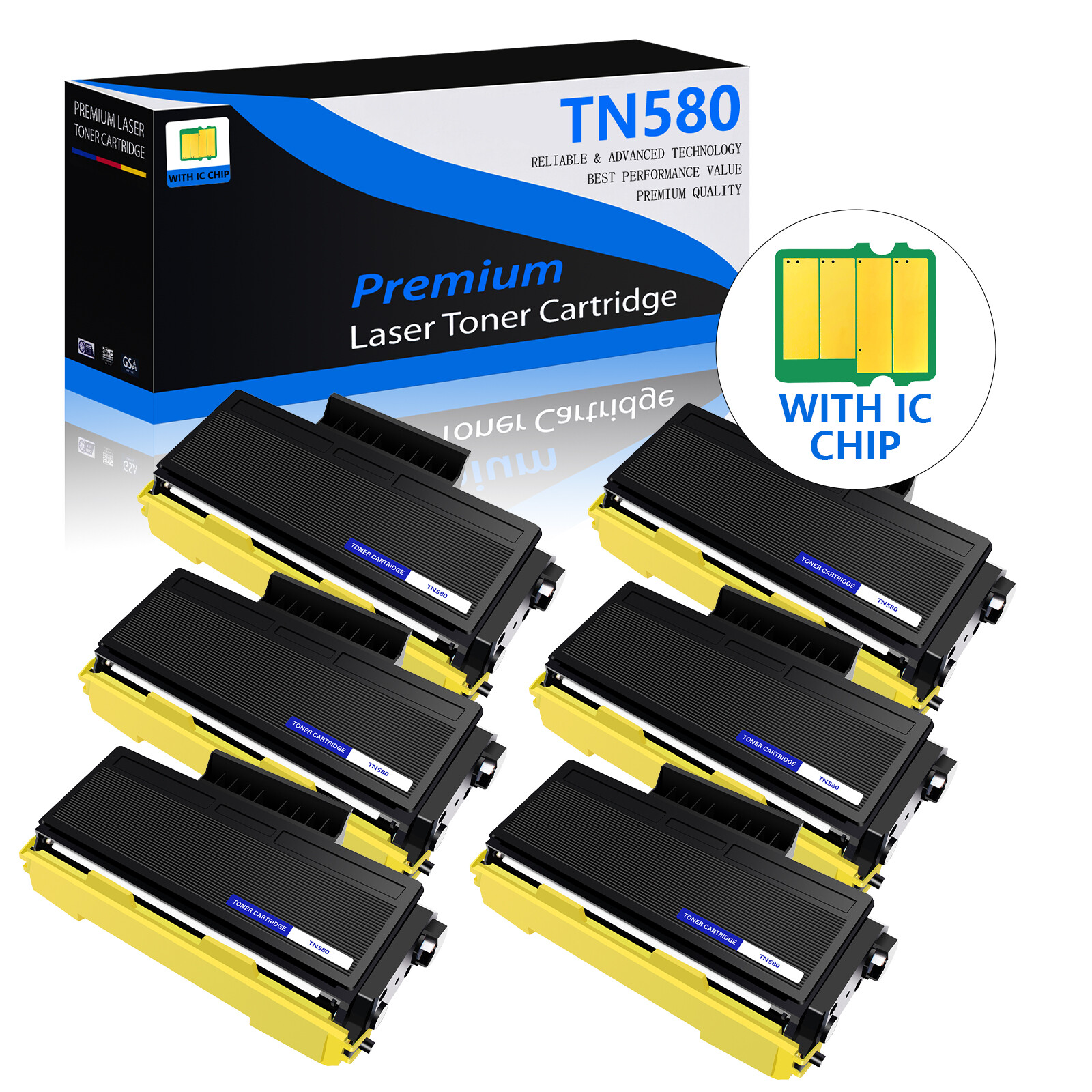 6x High Yield TN580Toner Cartridge for Brother HL-5200 HL-5240 HL-5240LT HL-5250