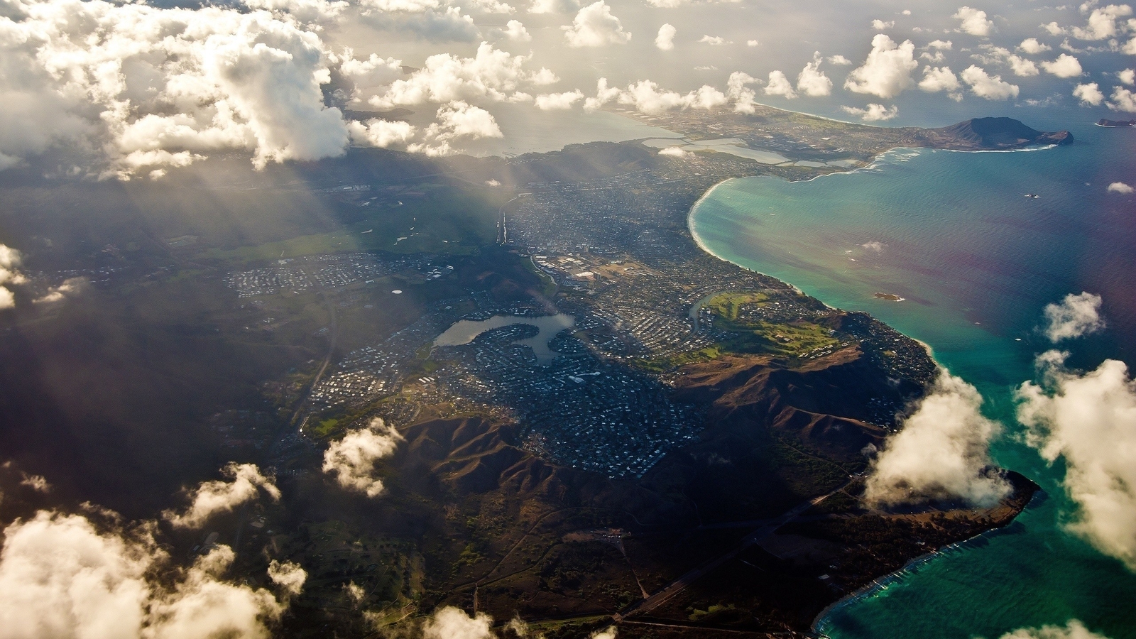 Landscape oahu hawaii sea island city beach sunlight Custom Gaming Mat Desk