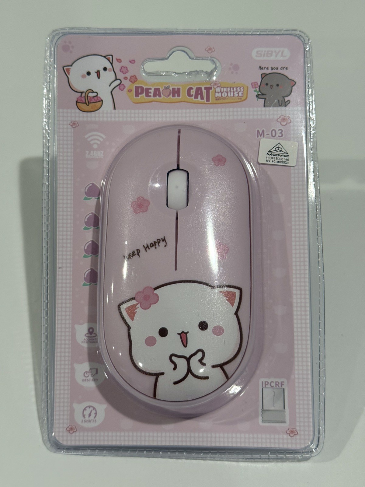 PEACH 🍑CAT Cute Slim 2.4GHZ Wireless Mouse “Keep Happy” Pink  - New & Sealed