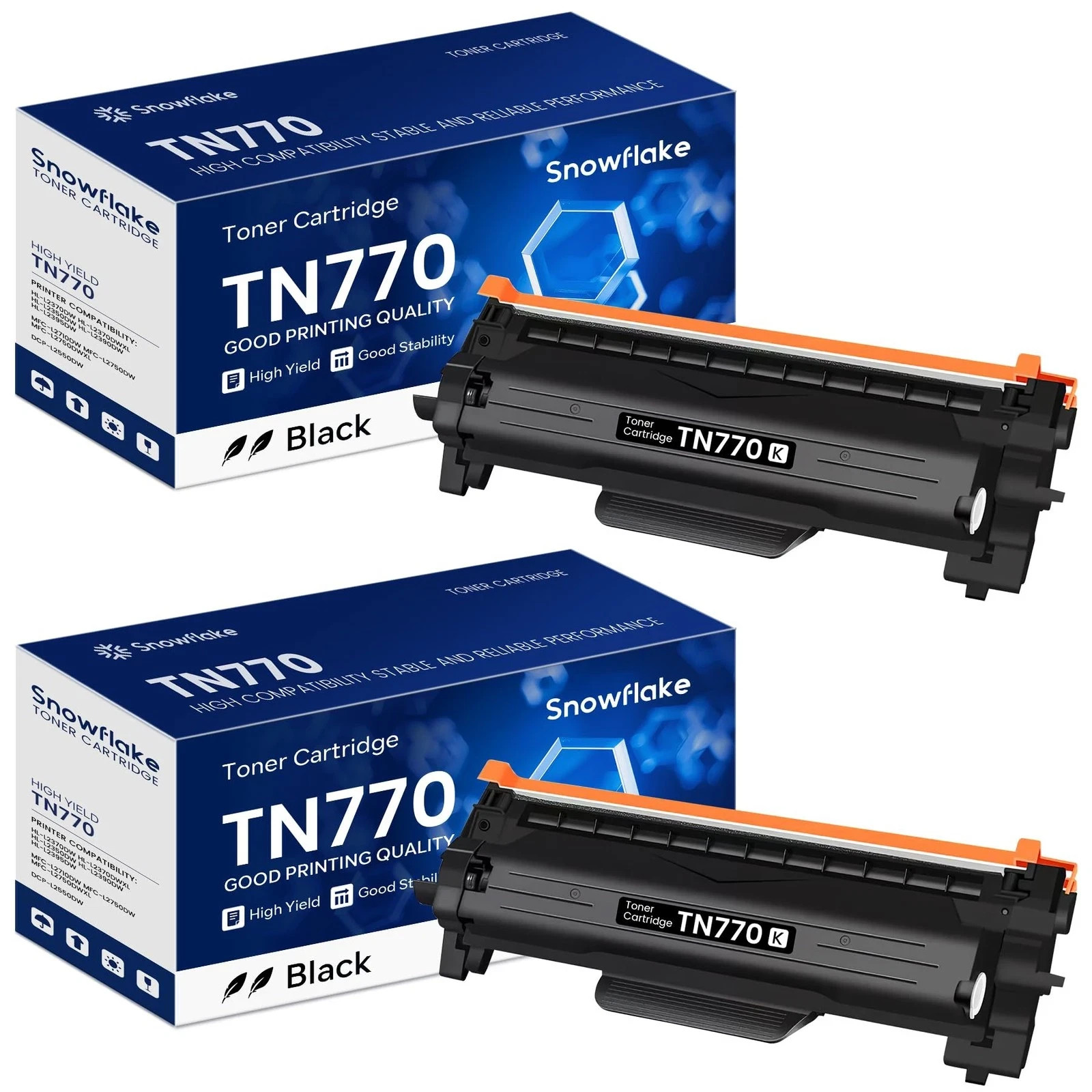 2 PACK Snowflake TN 770 Toner Cartridge Compatible Super High Yield Black Toner