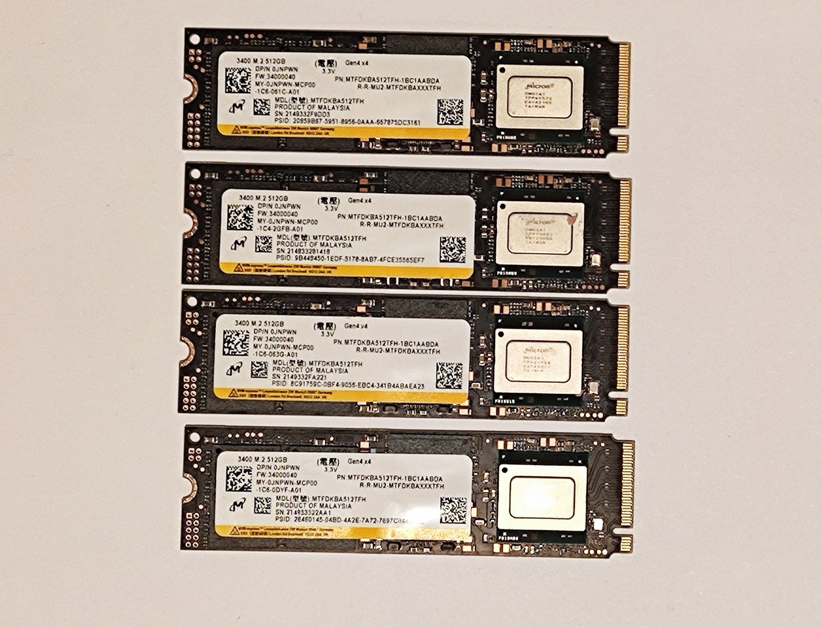 Micron 3400 512GB NVMe M.2 2280 MTFDKBA512TFH -Lot of 4 -Used