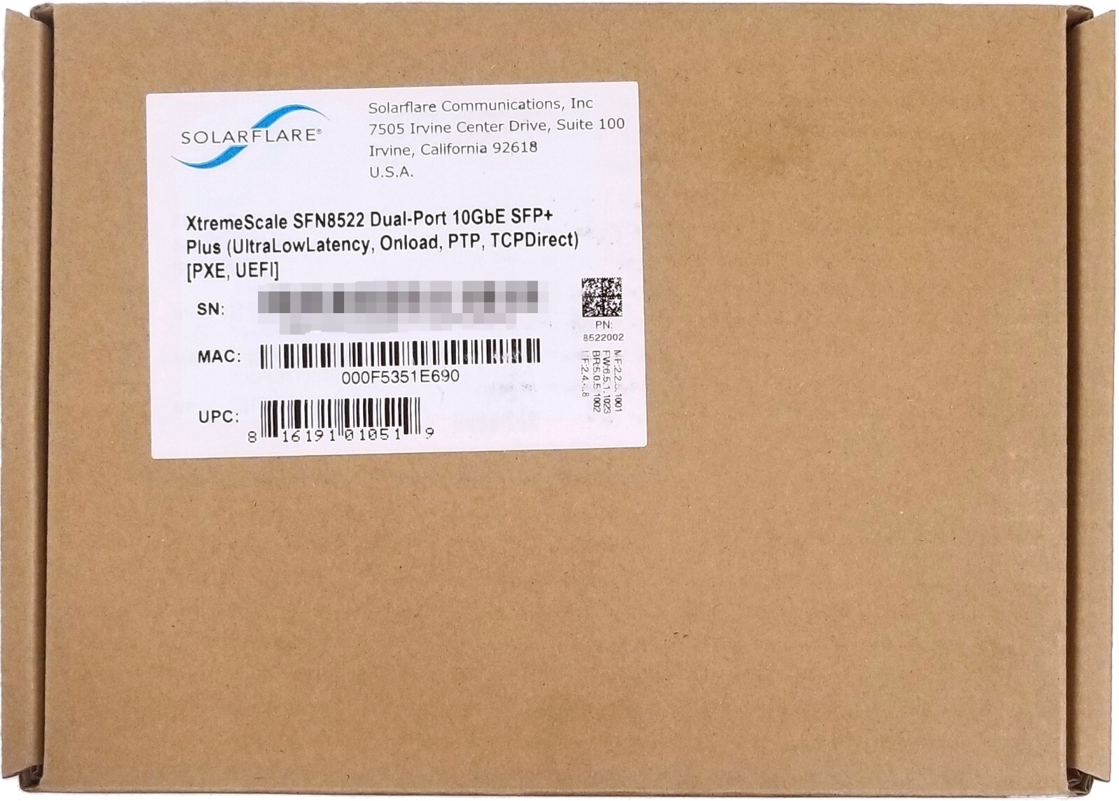 Solarflare XtremeScale SFN8522-PLUS Dual Port 10GbE PCI-E Server Adapter