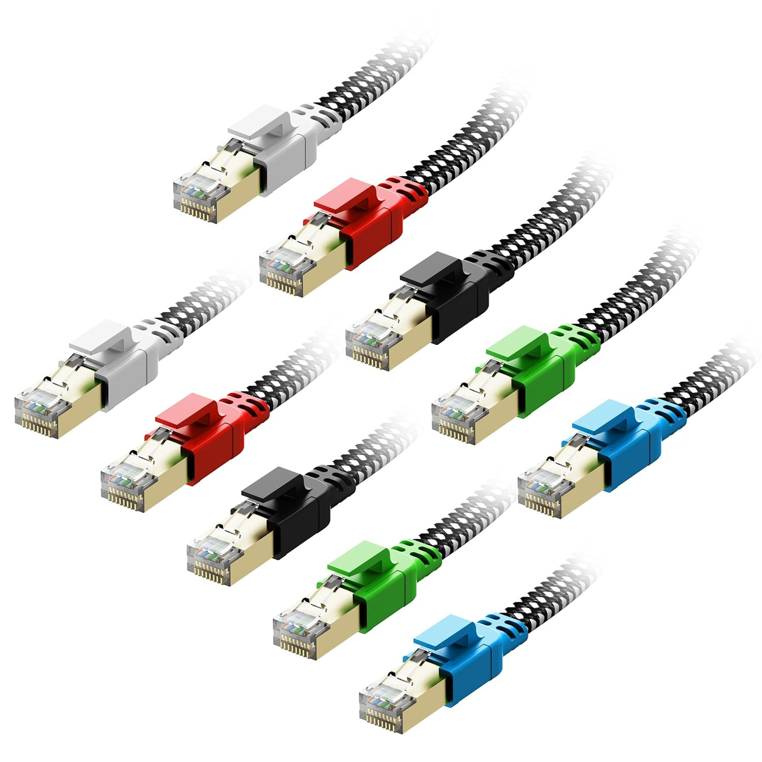 Cat 8 Ethernet Cable 1Ft 10-Pack Braided, 40Gbps 2000Mhz High Speed