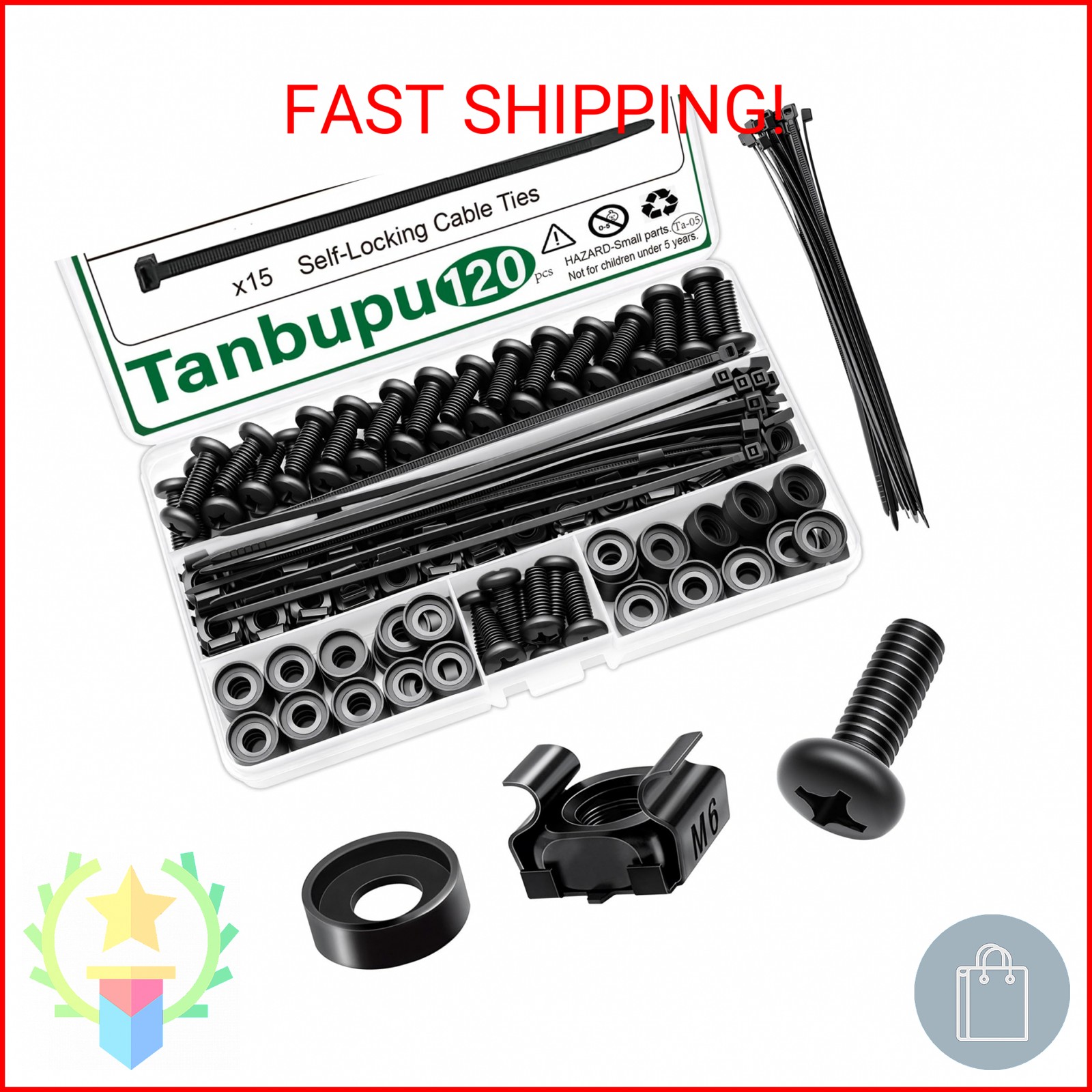Tanbupu 120Pcs M6 x 16mm Rack Mount Cage Nuts, Screws, Washers and Self-Locking
