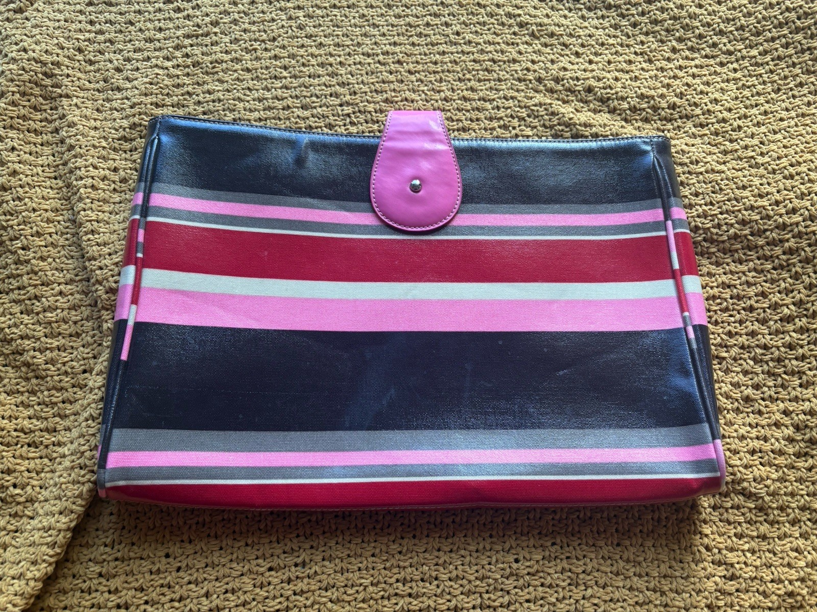 Franklin Covey Laptop Folio Portfolio Organizer Pink Striped 16x11 Snap Case