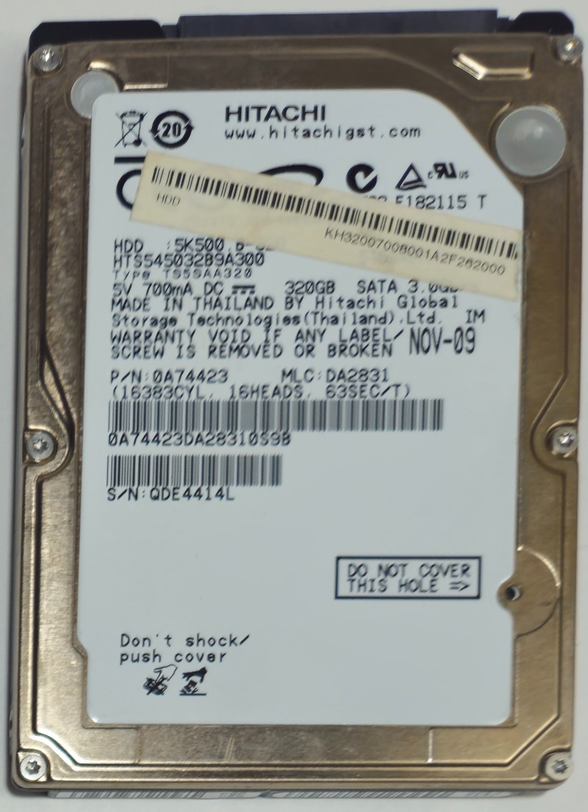 Hitachi HTS545032B9A300 320GB SATA Hard Drive P/N: 0A74423  MLC: DA2831
