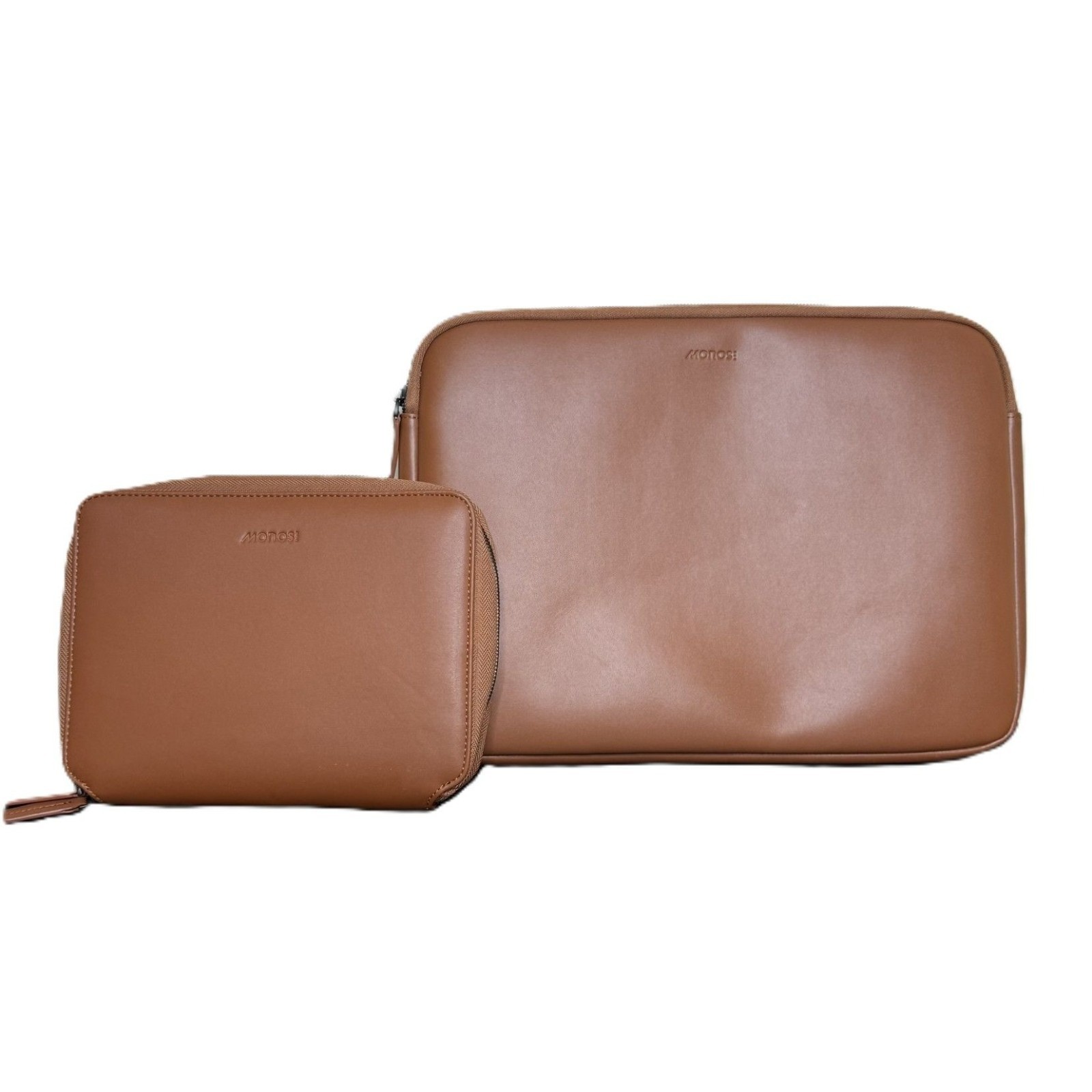 NEW Monos Vegan Leather Metro Folio & 14" Laptop Sleeve in Saddle Tan