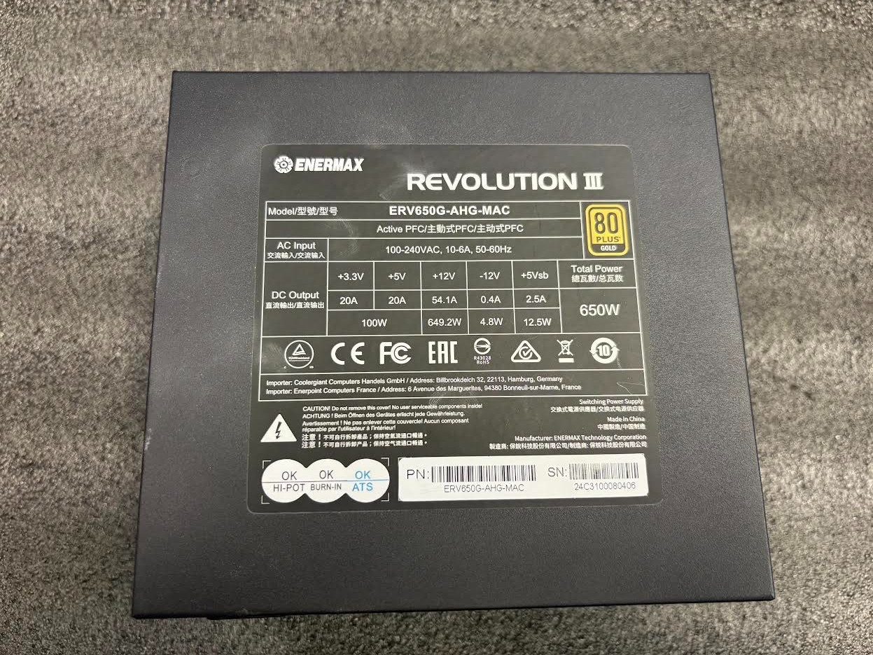 ENERMAX REVOLUTION III 650 Watt 80 PLUS Gold Fully Modular ATX 3.1 Power Supply