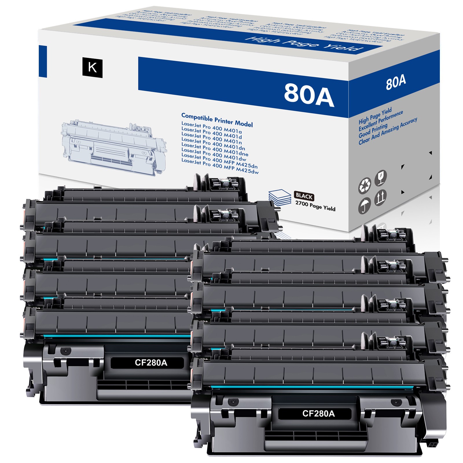 8PK CF280A 80A Black Toner Cartridge For HP LaserJet Pro 400 M401dn M401n M425dn