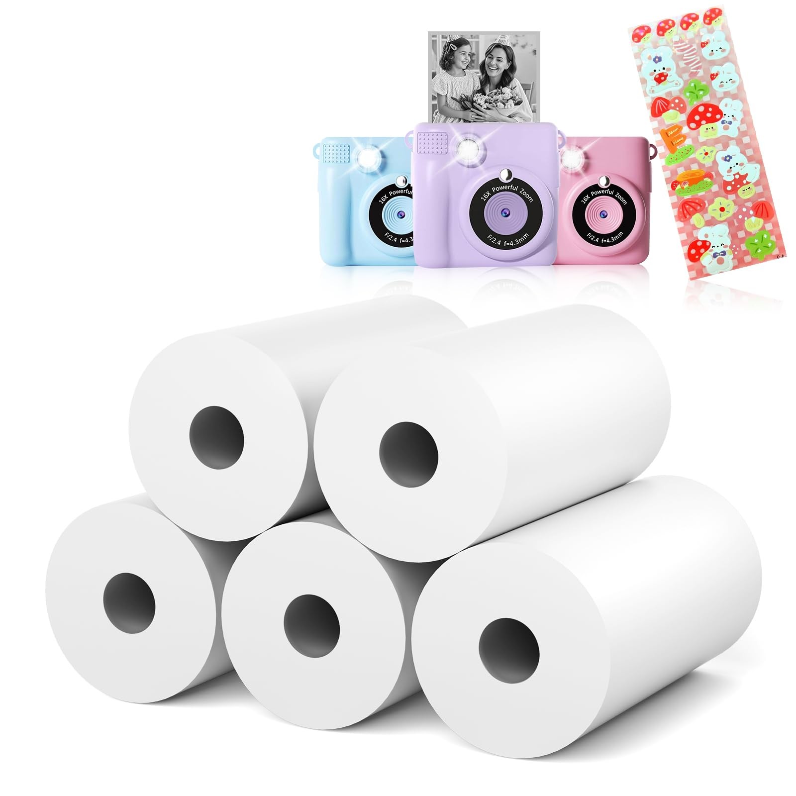 5 Rolls Kids Camera Paper Roll Refill - HD kids camera instant print paper, 5...