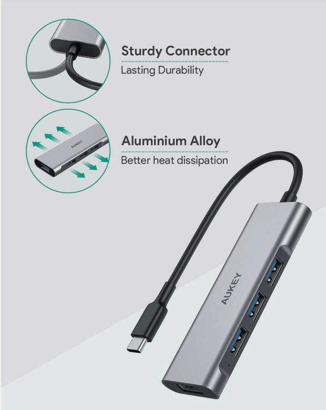 2 AUKEY CB-C94 4-Port USB C Hub Aluminum Alloy with 4 USB 3.0 Ports