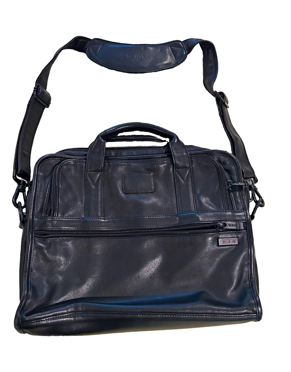TUMI 96600D3 Black Leather 15" Laptop Shoulder/Messenger Bag w/ Strap