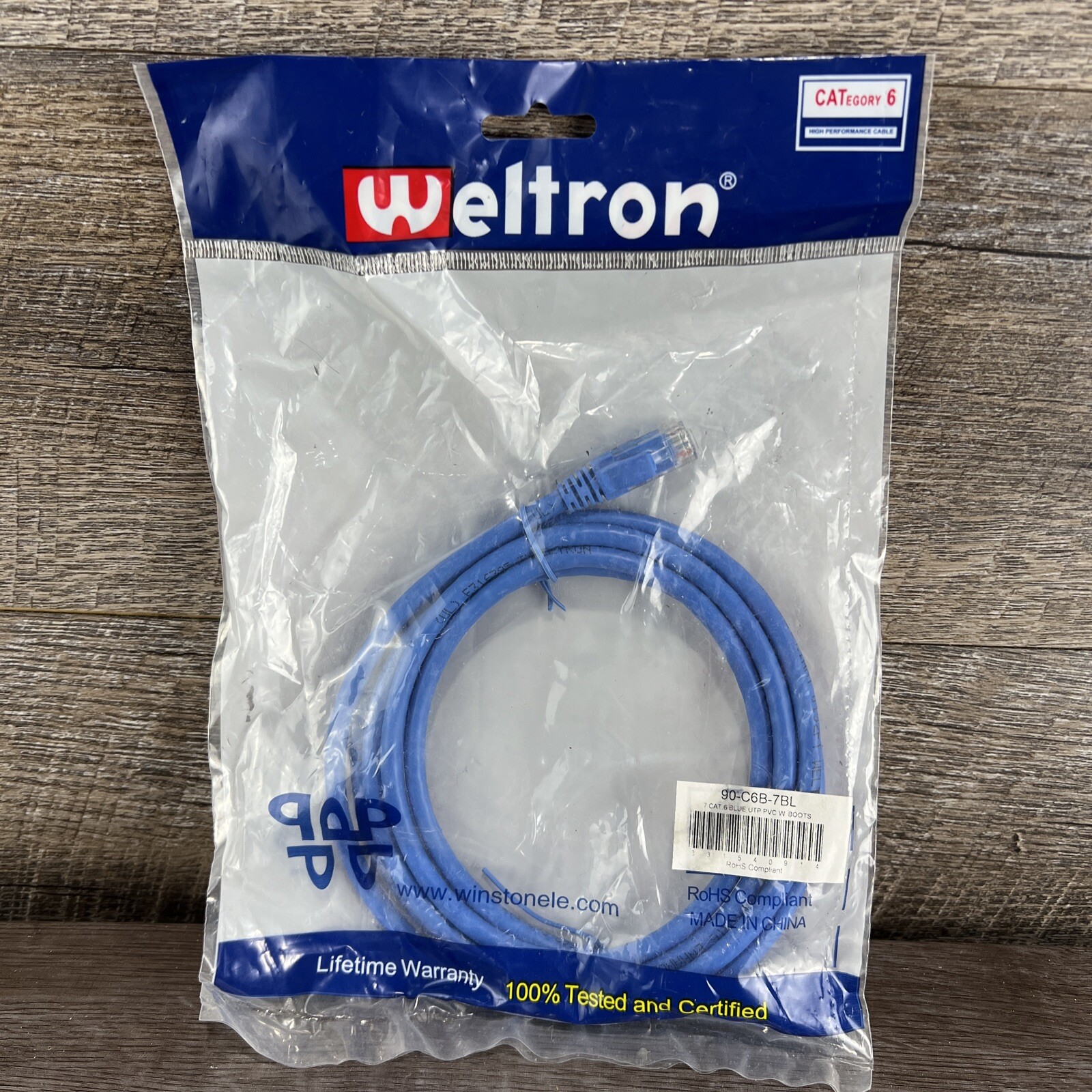 Lot of 4 Weltron 90-C6B-7BL 7' Cat 6  UTP PVC w/Boots Patch Cable Blue New FreSH