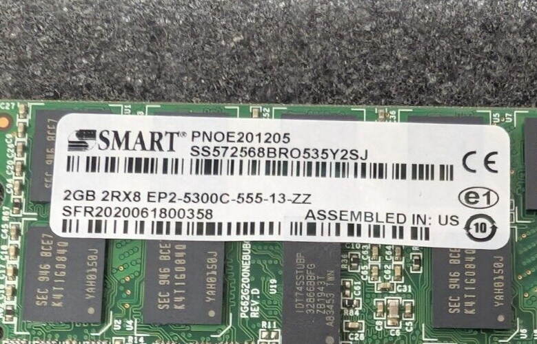 New, Smart Modular, SS572568BRO535Y2SJ, 2GB 2RX8 EP2-5300C-555-13-ZZ Memory Mod