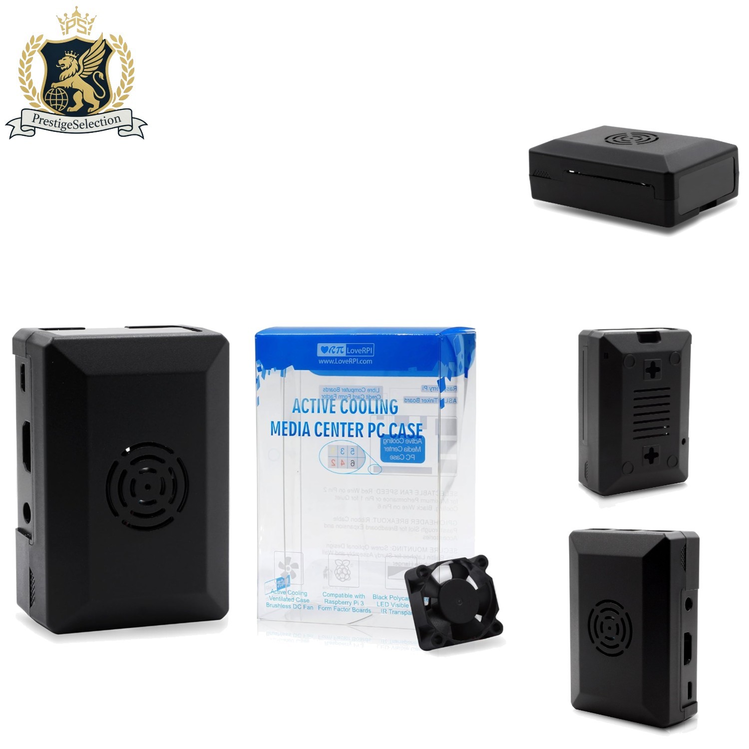 Sleek Active Cooling Media Center PC Case for Raspberry Pi 3 - Matte Black