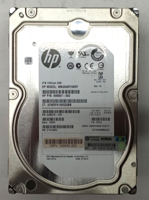 Lot of 2 Seagate HP Enterprise 2TB HDD 3.5" SAS 7200RPM ST2000NM0023 TH485